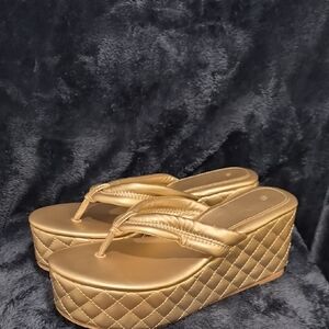 Elegant Gold Quilted Wedge Sandals